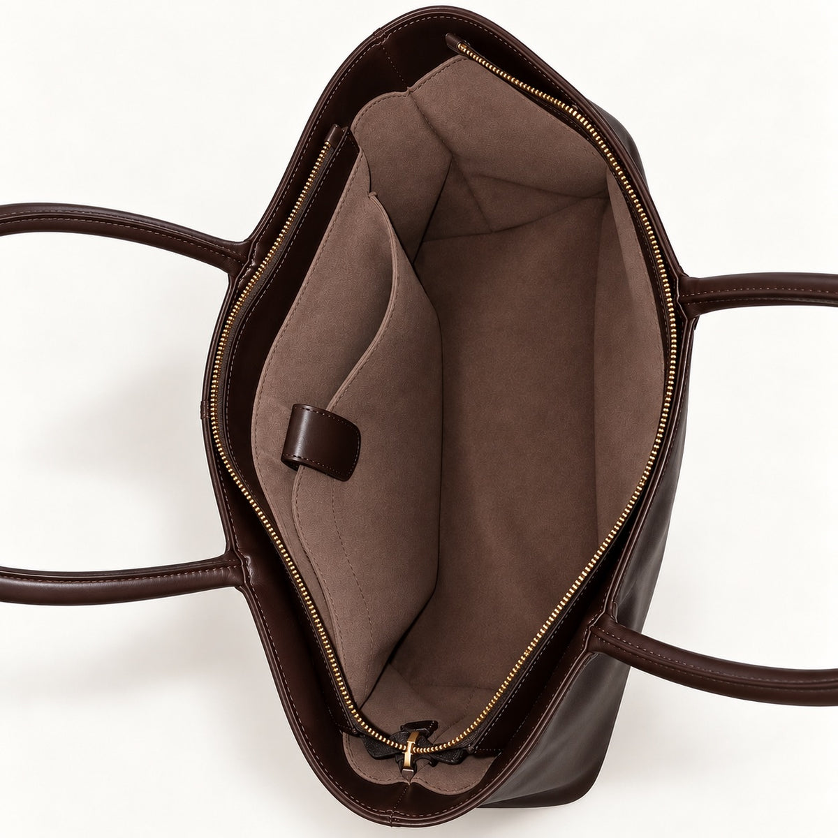 Sirius Society chocolate brown leather tote bag with long handles on a neutral background