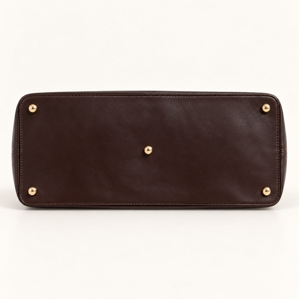 Espresso brown leather tote bag, front view with long handles