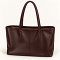 Sirius Society dark brown leather tote bag with long handles, front view